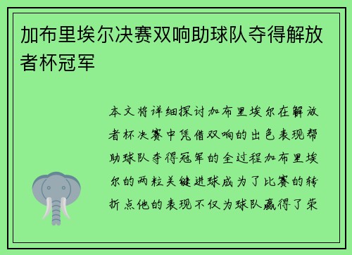 加布里埃尔决赛双响助球队夺得解放者杯冠军